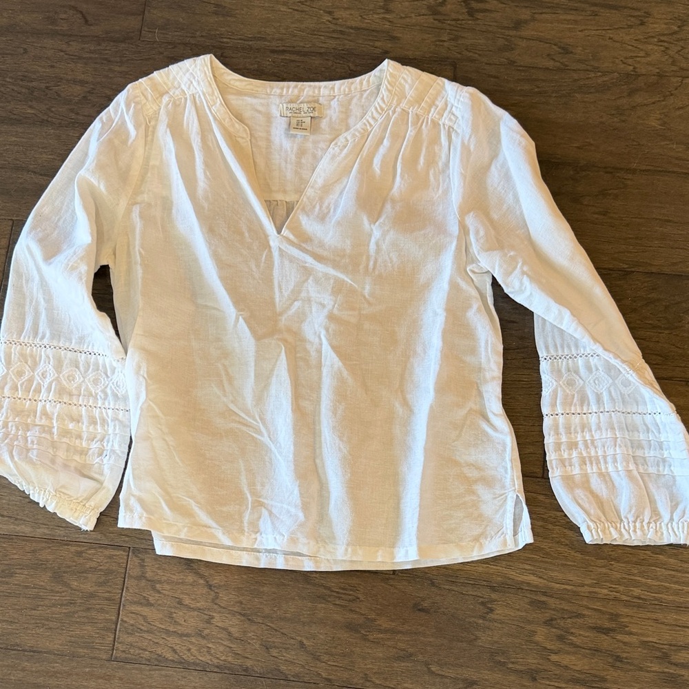 Rachel Zoe v neck White Long Sleeve Blouse